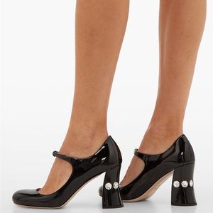 Miu Miu Mary-Jane Black Crystal Embellished Leather Pumps